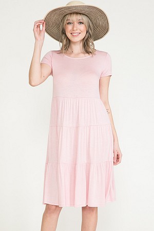 ROUND NECK LAYERED SHIRRED MID ...